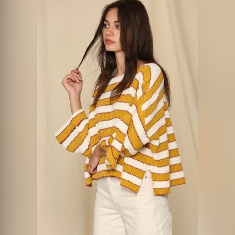 By Together Yellow Stripe Boxy Cotton Sweater - Picture 6 of 12